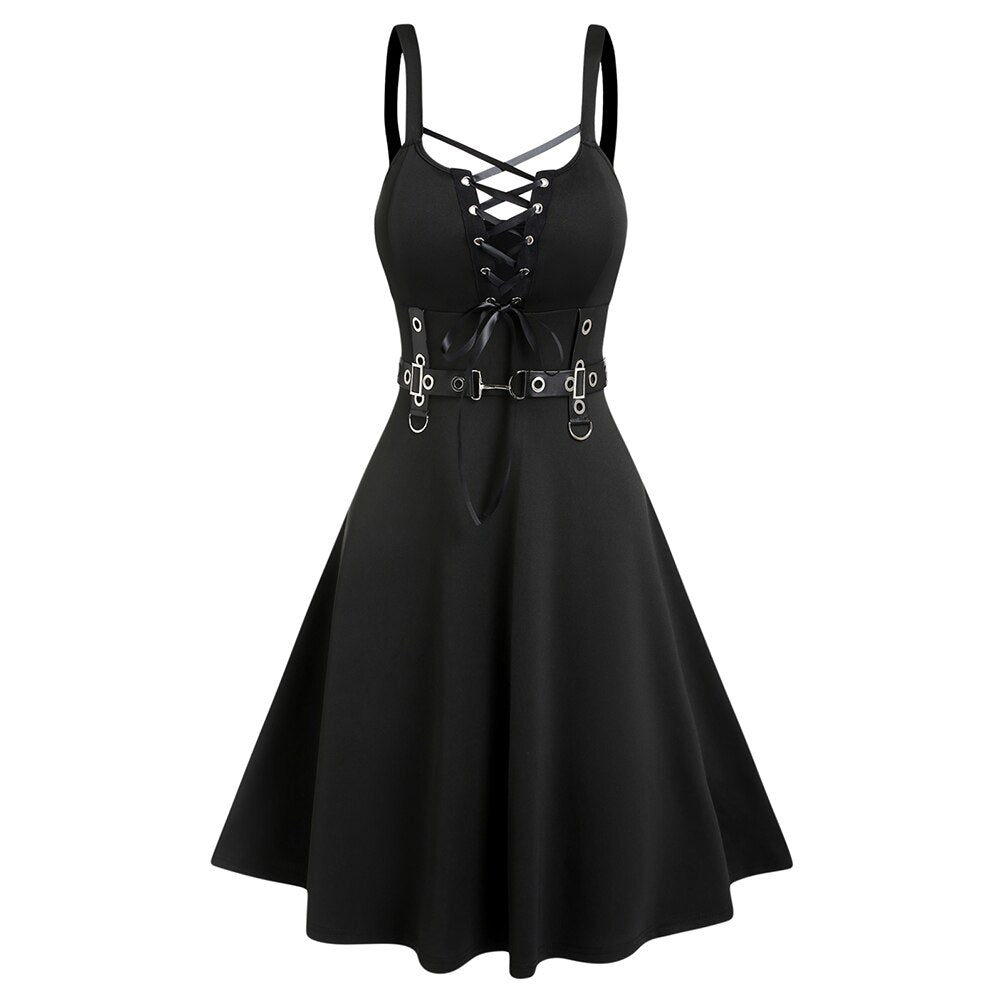 Goth Kleid mit Schnürung und Gürtel