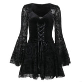 Gothic Samtkleid mit Glockenärmeln