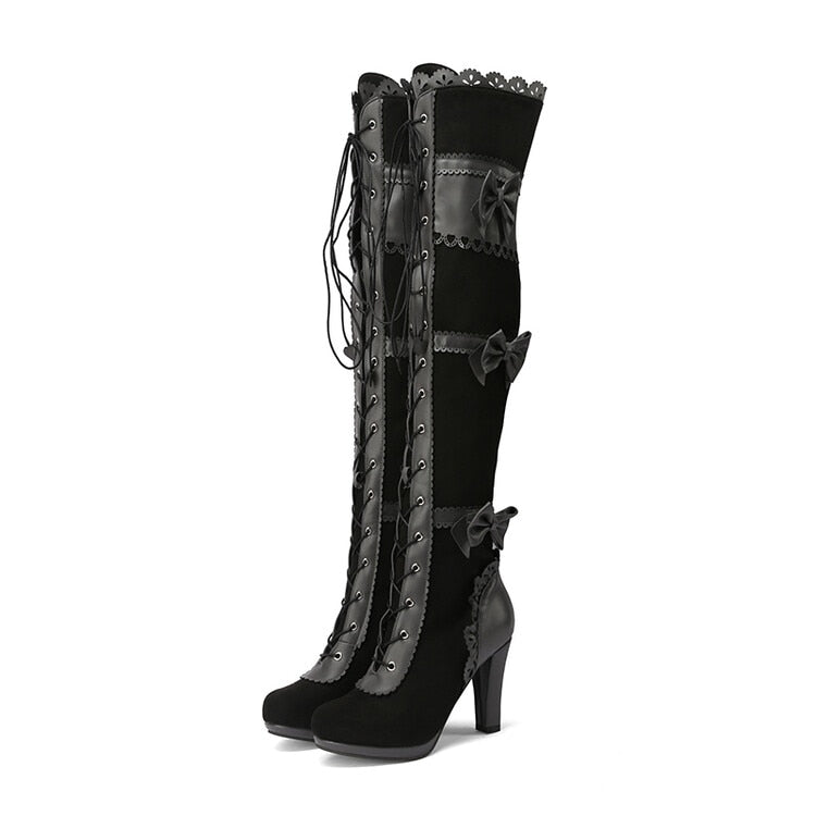 Gothic Schleifenstiefel Damen