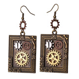Steampunk Earrings Gear Square Style