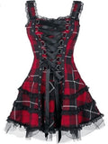 Kariertes Goth Kleid mit Schnürung