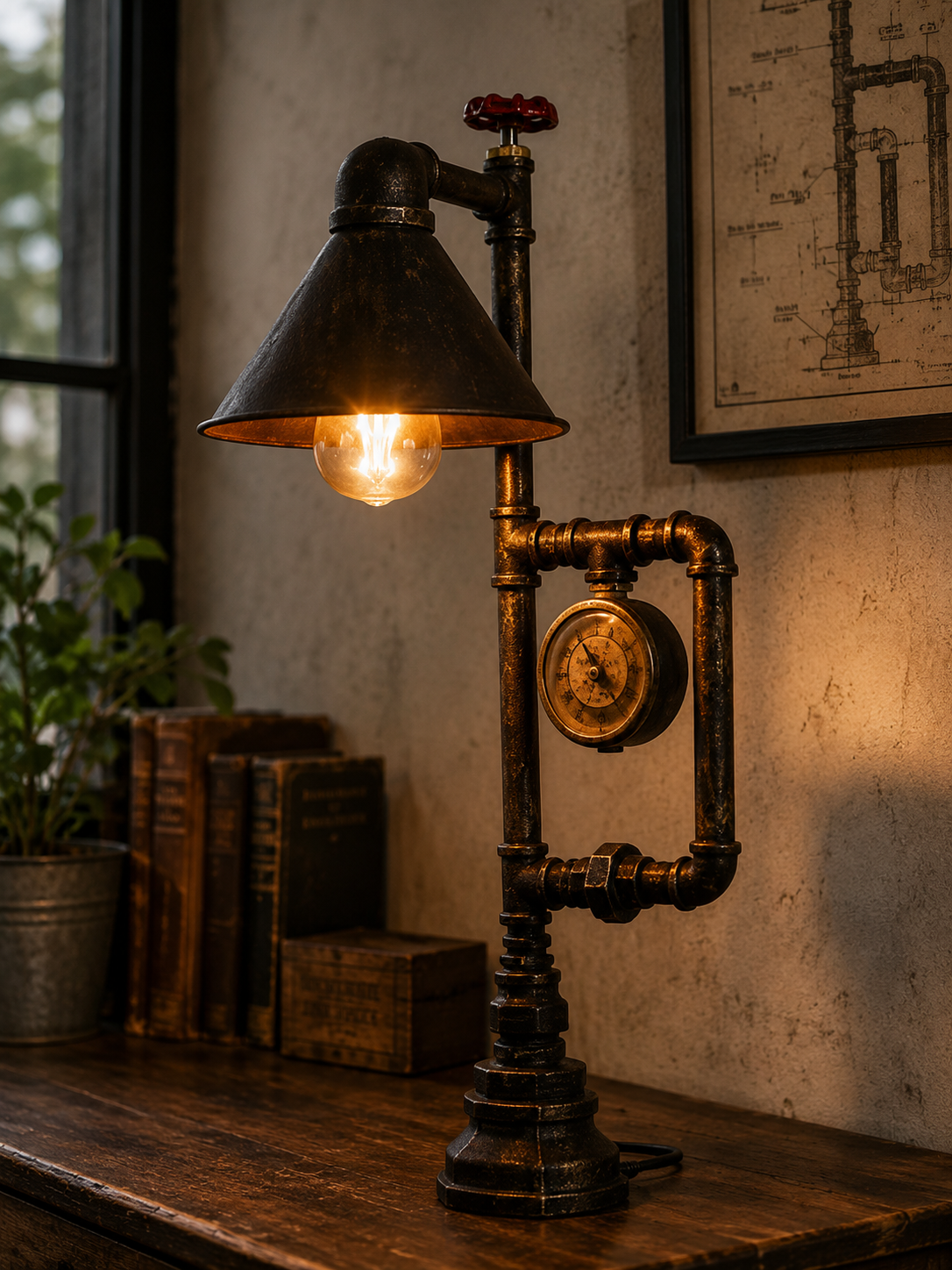 Steampunk Industrie Manometer Lampe