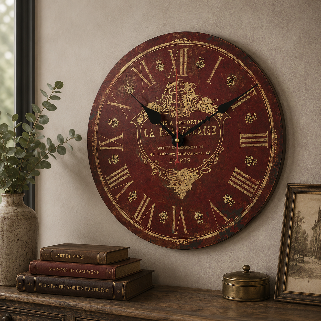 Steampunk Vintage Rote Wanduhr
