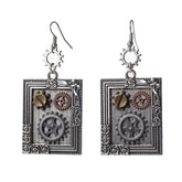 Steampunk Earrings Gear Square Style
