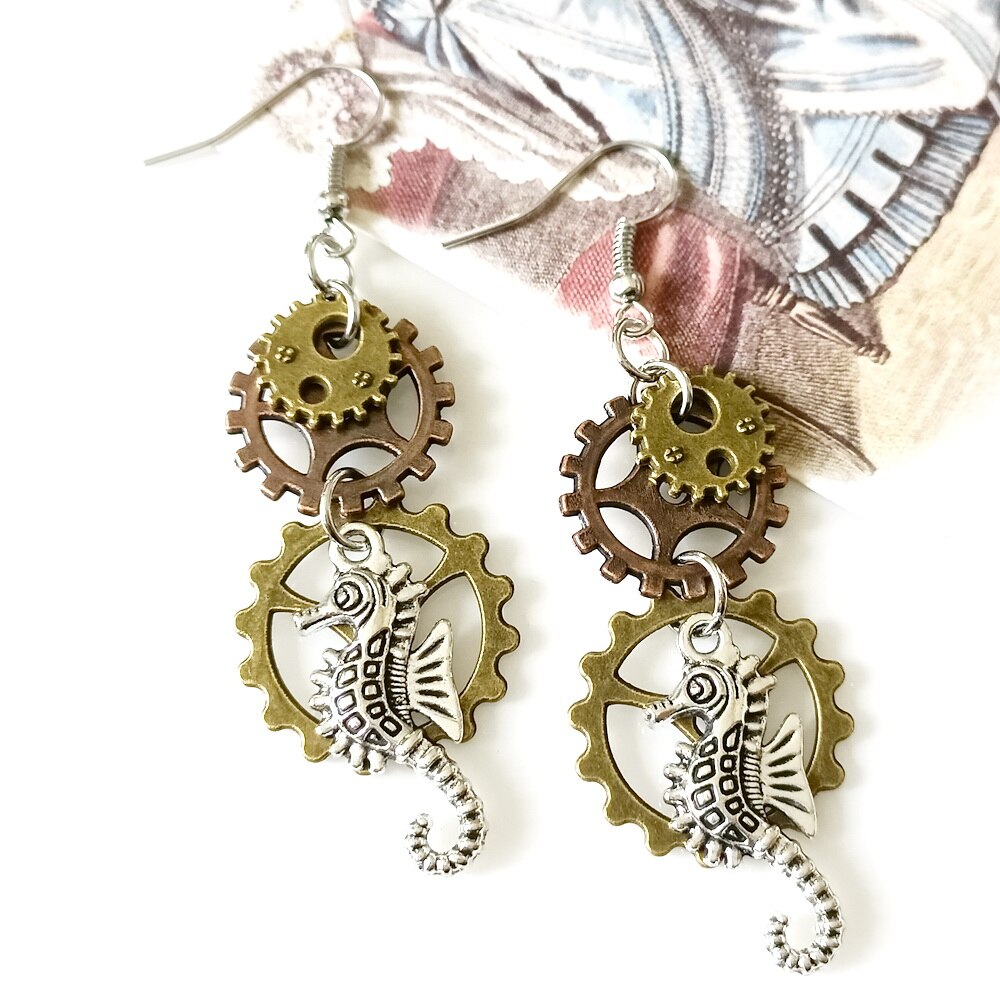 Steampunk Seepferdchen Ohrringe