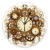 Steampunk Wanduhr mit goldenen Zahnrädern
