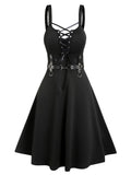 Schwarzes Steampunk Kleid mit Korsettschnürung