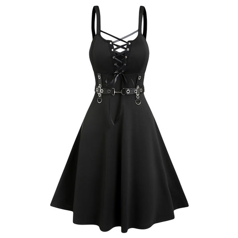 Goth Kleid mit Schnürung und Gürtel