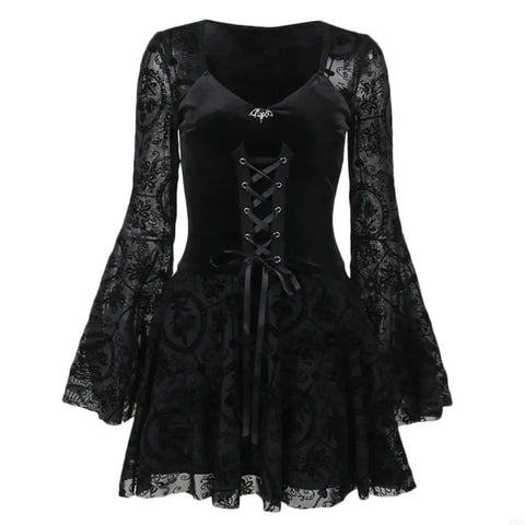 Gothic Samtkleid mit Glockenärmeln