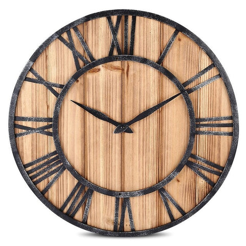 Industrielle Steampunk Wanduhr aus Holz und Metall