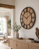 Industrielle Steampunk Wanduhr aus Holz und Metall