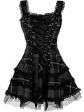 Kariertes Goth Kleid mit Schnürung