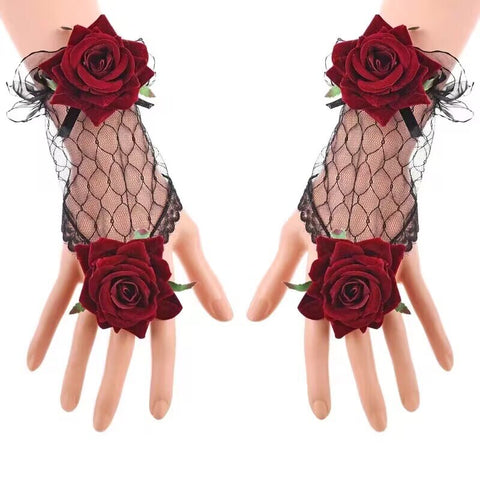 Rosen Spitzen handschuhe