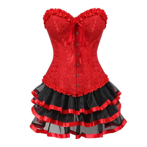 Steampunk Rotes Korsett Mini Kleid