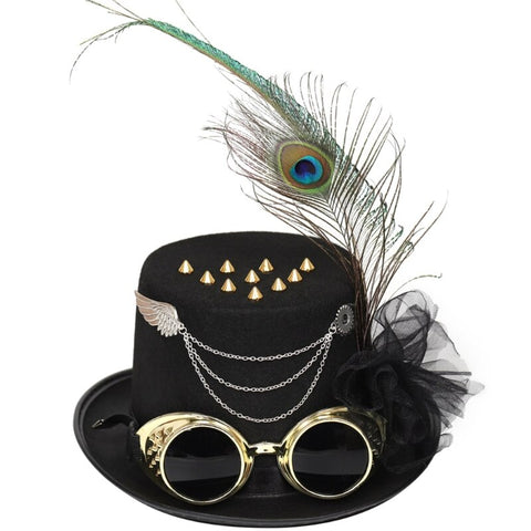 Steampunk Zylinderhut mit Pfauenfeder