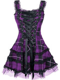 Kariertes Goth Kleid mit Schnürung