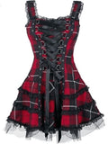 Kariertes Goth Kleid mit Schnürung