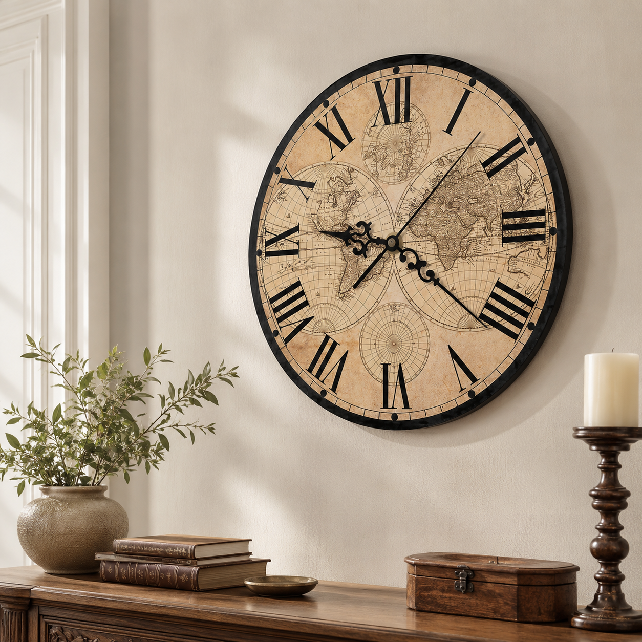 Steampunk Antike Karten Wanduhr