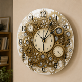 Steampunk Wanduhr mit goldenen Zahnrädern