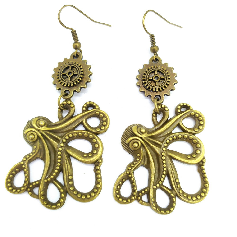 Steampunk Bronze Oktopus Ohrringe
