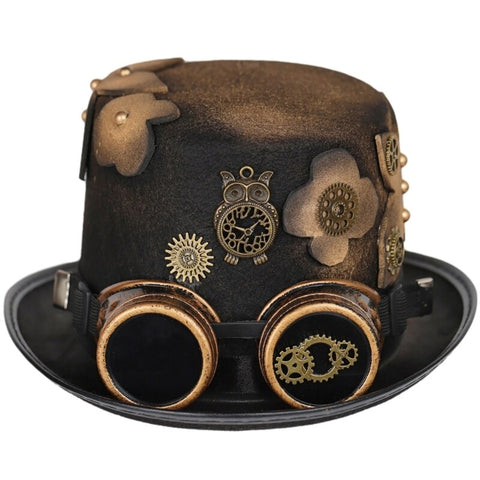 Steampunk Hut mit Eulenschmuck