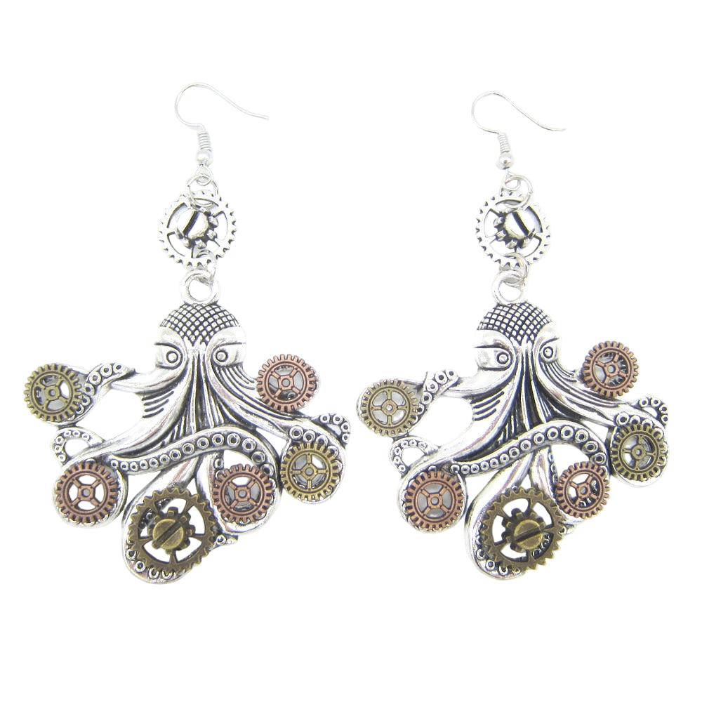 Steampunk Silber Kraken Ohrringe