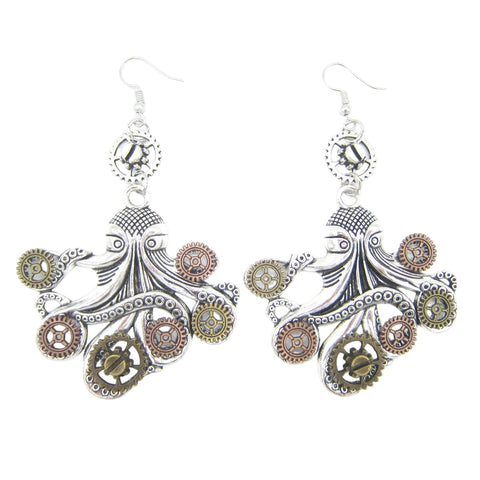 Steampunk Silber Kraken Ohrringe