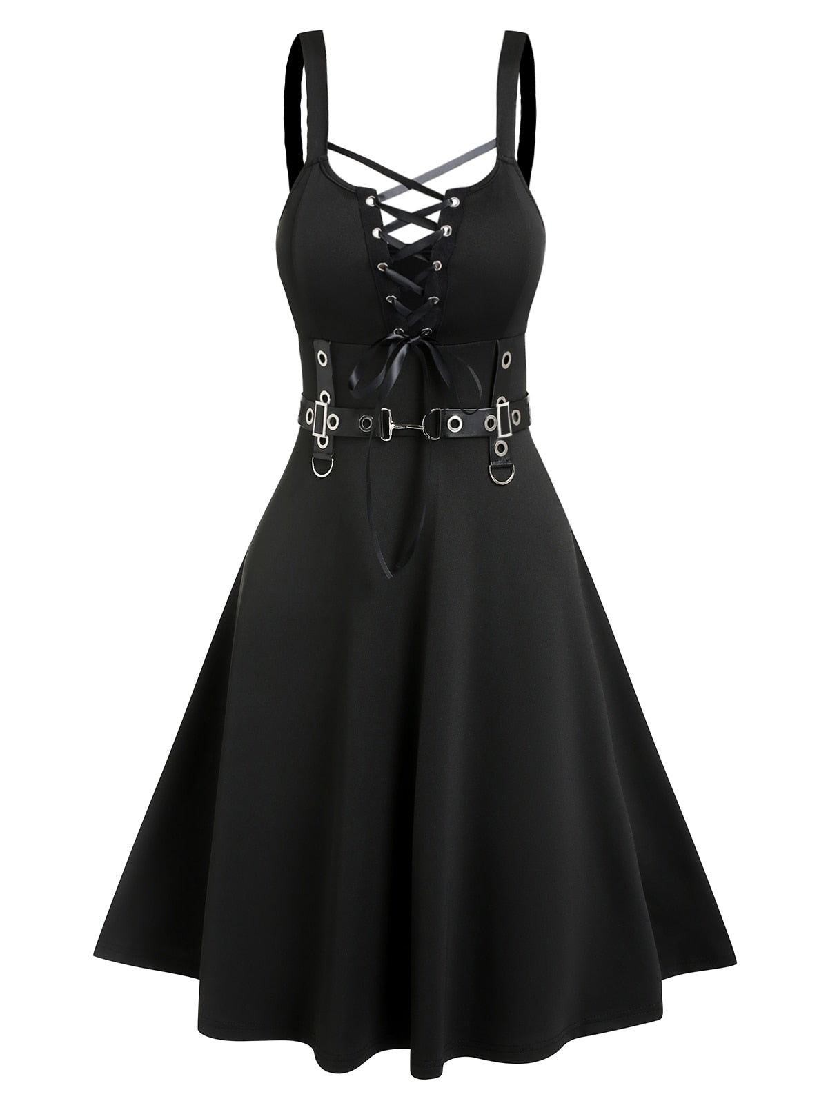 Schwarzes Steampunk Kleid mit Korsettschnürung