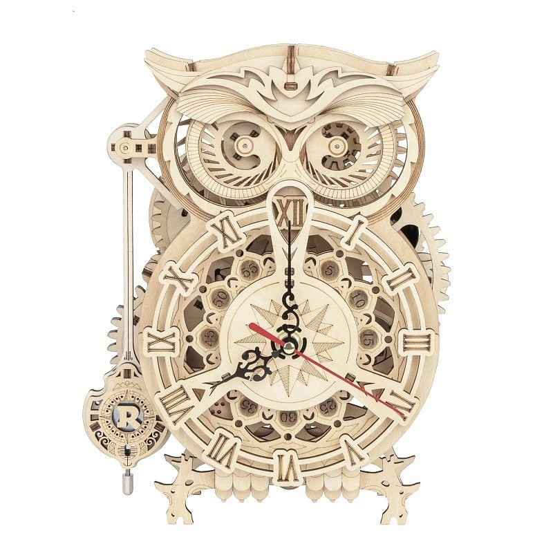 Steampunk Wanduhr Eule Holz