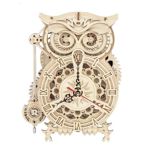 Steampunk Wanduhr Eule Holz